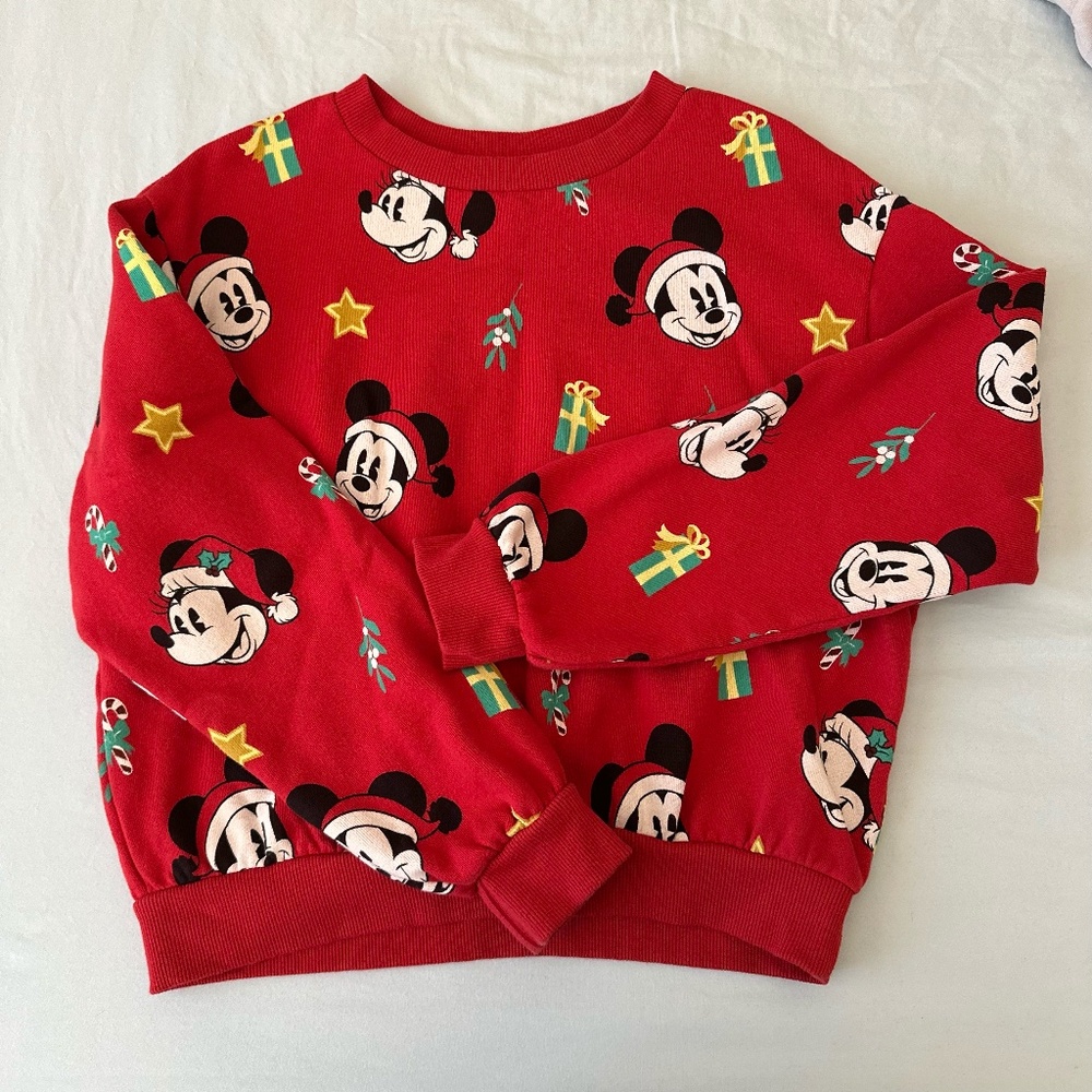 H&M Divided Disney Red Mickey Holiday Cropped Sweater